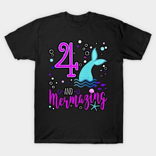 Kids Mermaid Girls 4Th Birthday 4 Years Old Party T-Shirt